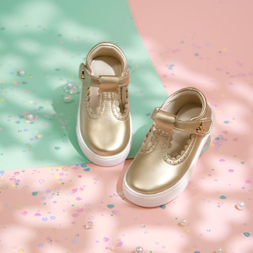 THEE BRON Girls' Casual Sneakers Lightweight Athletic Shoes for Running Play Ages 3-12(AS506 Toddler,Gold/10M)2