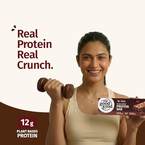 Image of The Good Kind Filter Coffee Protein Bar (Pack of 5), 60gm (each), Plant Based Protein Made with Brown Rice Protein, Almond Butter, Seeds, Oats, Perfect for Snacking, Gluten Free, Palm Oil free & Vegan