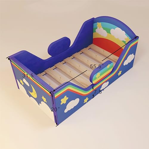 Toddler Bed, Child Bed for Kids with Extra Safty Broad, Standard Crib Size Toddler Bed, Certified Fabric Toddler Beds,Toddler Flood Bed (Night Blue)