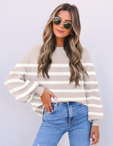 Image of ZESICA Women's 2026 Fall Striped Pullover Sweaters Tops Fashion Outfits