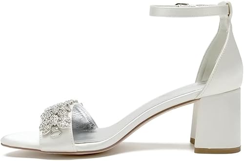 Miniatura 3 de Sandalias de boda con tacón de bloque Zapatos para novia Punta abierta Cristales Formal Fiesta Tacones Sandalia 1151-3