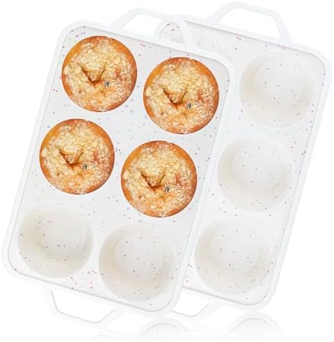 Vinino Jumbo Muffin Pan with Metal Reinforced Frame-2Pack, Silicone Cupcake Pan for Baking 6 Cup Jumbo Size, BPA Free Silicone Muffin Tray, Cupcake Baking Pan Molds for Oven Dishwasher Safe-Cream