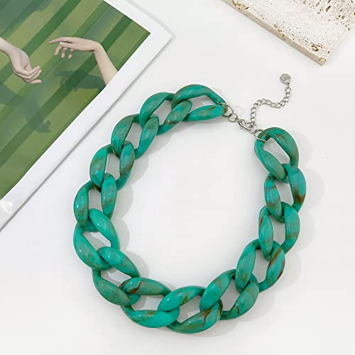 Firstmeet Chunky Acrylic Necklace Smooth Chain Link Cool Statement Choker Cuban Style Jewelry Gift For Women Girls(Xl-1118-Teal And Brown) #TOP3