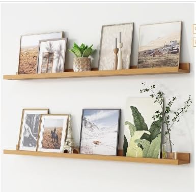 Boswillon Floating Shelves Set of 2, Long Wall Shelf with Lip, 48in, Oak