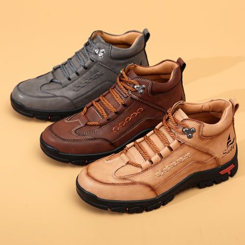 Men's Faux Leather Platform Hiking Boots Round toe Non-slip Lace-up Outdoor Breathable Handmade High-Top Waterproof Ankle Chukka Boots3