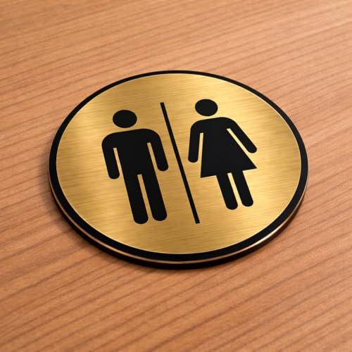 Image of Premium Brush Finish Golden Acrylic Unisex Washroom Men Women Sign Easy to Mount Double Side Tape 5.8 Inch Self-Adhesive Business Stores Cafe Shop Hospital School Office Hotel