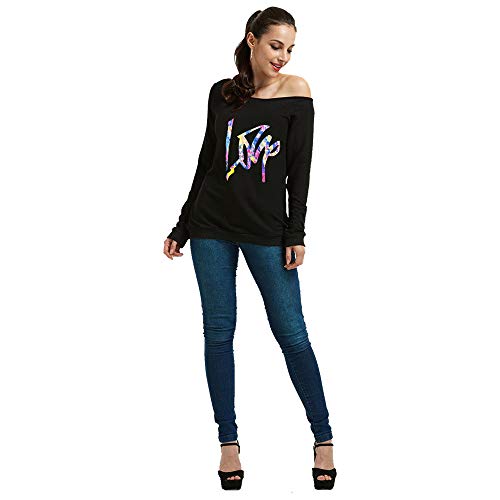 Image of MAGICMK Woman's Sweatershirt Lips Print Causal Blouse Off The Shoulder Long Sleeve Loose Slouchy Pullover Plus Size Tops
