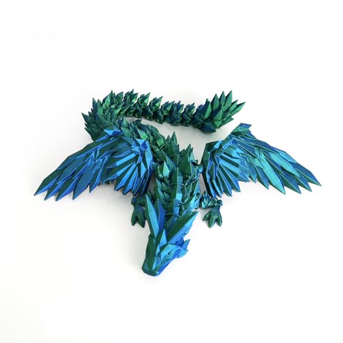 Image of 3D Printed Dragon - 18 inch Flying Flexible Dragon with Wings, Articulated Winged Crystal Fidget Toy, Home Decor, Birthday Gift, Desk Pet(Green Mix Blue) | Articulated Winged Crystal Fidget Toy, Home Decor, Birthday Gift, Desk Pet(Green Mix Blue)