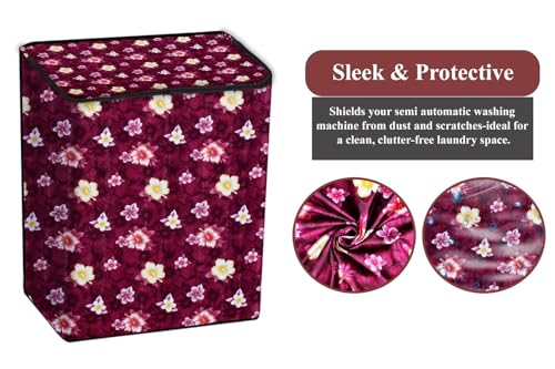Image of The Furnishing Tree Polyester Waterproof Semi Automatic Washing Machine Cover Suitable for LG 6 Kg, Dimension DxWxH In Cms: ( 49.5x80x89 ), Floral Pattern Red