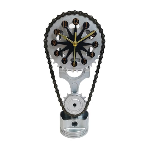 ALLENPRO Vintage Gear Clock Rotating Gear - Steampunk Industrial Desktop Decor with Silent Timing Chain Retro Design for Home Office & Man Gifts (Black)