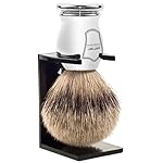 Parker 100% SILVERTIP Badger Shaving Brush – Chrome Handle & Stand – Premium 3-Band Badger Bristles for Smooth, Luxurious Lather - Image 2