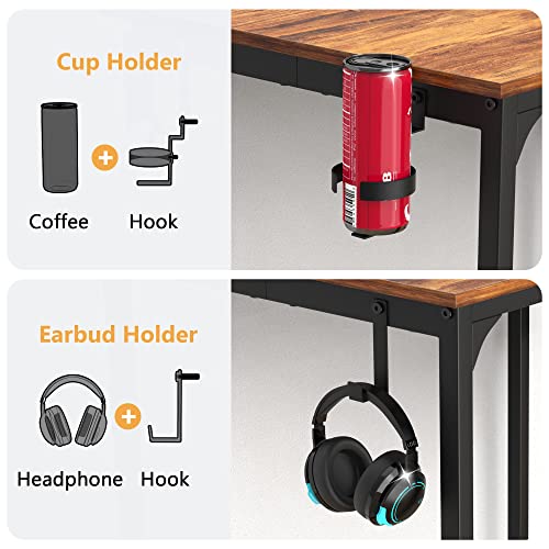 Mr Ironstone Computer Desk 31" Small Home Office Desk, Writing Desk, Study Table With Storage Bag, Cup Holder And Headphone Hook (Classic Vintage) #TOP2