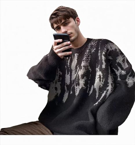 Y2K Striped Sweater Color Block Grandpa Sweater Baggy Knit Long Sleeve Pullover Streetwear Unisex3