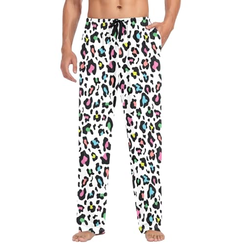 Mens Cotton Pajama Pants Leopard Skin White Sleepwear Pj Bottoms Lightweight Lounge Pants S-XXL