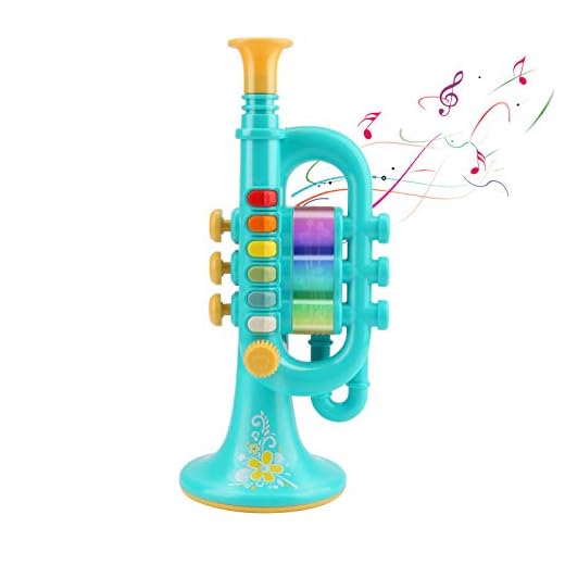 CestMall Trompeta de Juguete con Música, Portátil, para Niños, de Plástico, con Instrumento Musical Iluminado - Regalo para Aprendizaje y Entretenimiento (Blue)