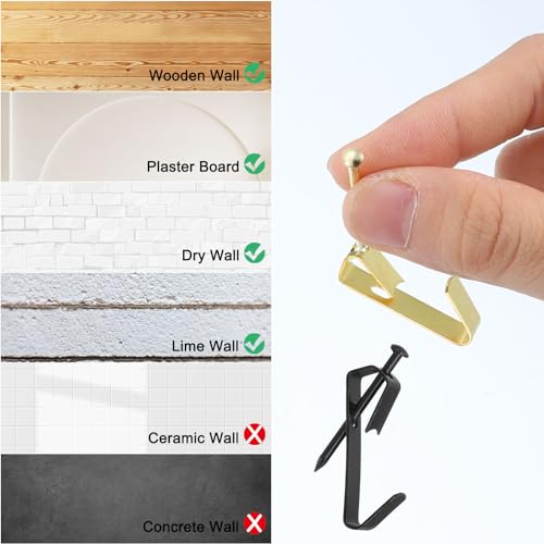 Image of uxcell 20Pcs Photo Frames Hanger Hooks, 100 Lb Frame Hooks with Nails Metal Wall Mount Album Picture Hanging Clips for Hanging, Clocks on the Wall, Black
