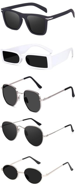 sheomy Unisex combo offer pack of 5 shades Unisex Fashion Sunglasses Set, 5 Pairs, Metal Frame, Black and Silver - Combo5-13846-picture-20