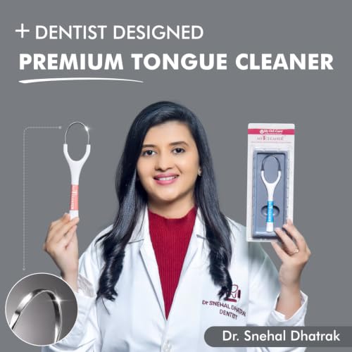 Image of MyTCleaner | Tongue Cleaner for Adults | Stainless Steel Tongue Scraper | Helps Freshen Breath & Supports Oral Hygiene | Rust-Free | Dentist-Designed | Pack of 2 (Blue & Peach)