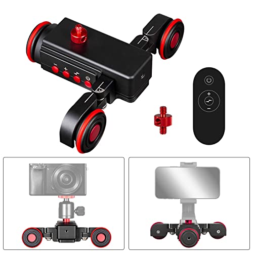 EACHSHOT Motorized Dolly Car, 3-Wheels Wireless Electric Track Rail Slider Video Camera Dolly Car with Remote Control, Compatible with DSLR Camera, Camcorder, for GoPro, iPhone, and Android Smartphone