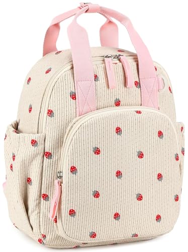 Image of Bluboon Toddler Backpack for Girls Boys 2-4 Cute 12 inch Preschool Kindergarten Backpacks Kids Daycare Bags School Travel (Strawberry-Beige, Age 2-4 (12 inch H not Fit A4 Folder))