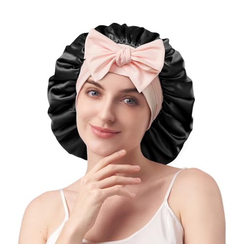 Umisleep 22 Momme Seide Schlafmütze Schwarz Rosa