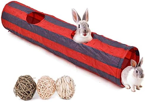 Tfwadmx Bunny Tunnel, Rabbit Tunnels and Tubes, Collapsible Hideaway Small Animal Activity Toys with 3 Grass Ball for Chinchillas Ferrets Guinea Pigs Gerbils Hamsters Rats, Size - 51 x 10 in