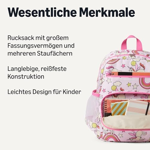 Amazon Essentials Kinder-Schulrucksack mit Mehreren Staufächern, Schultasche für Bücher und Schulmaterial, Reißfest, Rosa