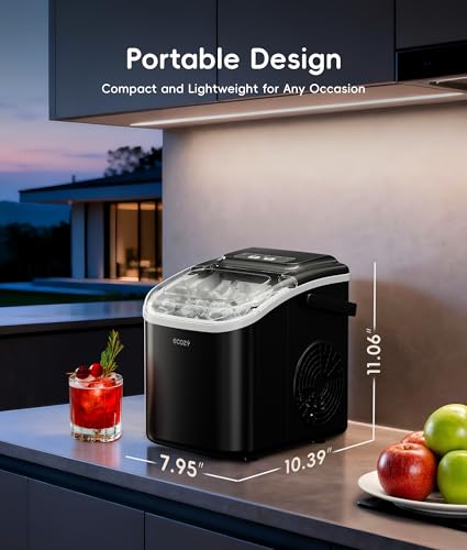 Image of ecozy Portable Ice Makers Countertop, 8 Cubes in 6 Mins, 26lbs /Day, Bullet Ice Maker Machine with 2 Ice Sizes, Self-Cleaning Ice Maker with Carry Handle for Home /Kitchen /Party /Travel - 2026 Version