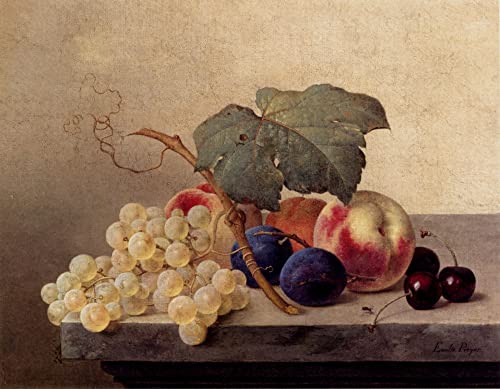 Cuadro bodegón con uvas y melocotones para decorar un comedor elegante 60x90