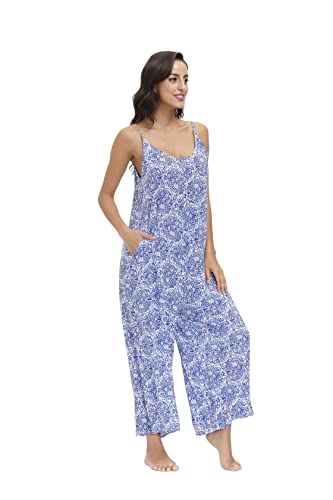 Image of BUENOS NINOS Women's V Neck Floral Maxi Dress Boho Printed Adjustable Spaghetti Strap Ethnic Beach Long Dress with Pockets
