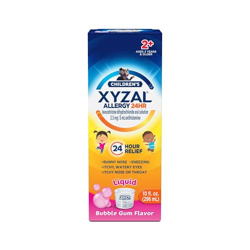 Xyzal Childrens 24 Hour Allergy Relief Medicine for Kids Levocetirizine Dihydrochloride Liquid Antihistamine Bubble Gum 10 Fl. oz.