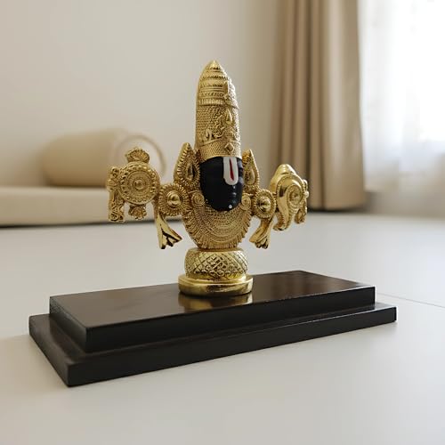 Image of 24K Gold Plated Lord Venkateswara Swamy Idol (6 Inch) - Luxurious Balaji Murti for Home Temple, Executive Office Desk, Premium Gifting - Symbol of Immense Wealth, Divine Grace