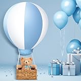 ShinyRelief 3 ft Hot Air Balloon with Stuffed Bear and Basket for Boy Baby Shower Inflatable Blue Hot Air Balloon with Air Pump Ropes for Girls Boys Baby Nursery Birthday Decoration Indoor Outdoor