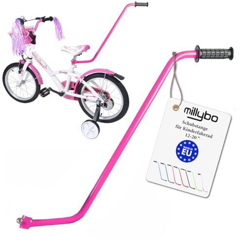 millybo UNIVERSELLE Schubstange für Kinderfahrrad Schiebestange Lernhilfe (rosa)