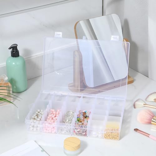 Image of Sawysine 12 Pack Modern Plastic Storage Box with 36 Removable Dividers, 10.75 x 6.93 x 1.73 Inches, Transparent, Waterproof, Fishing Tackle Organizer Box