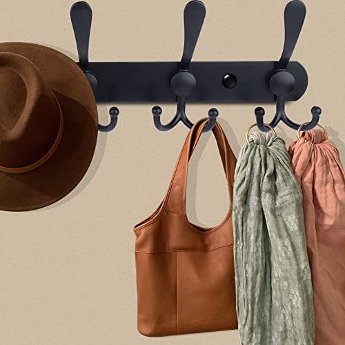 Qihtldsy Coat Rack Wall Mount, Stainless Steel Coat Hooks, 5 Tri Hooks, Heavy Duty Hook Rail For Coat Hat Towel Bag Purse Robes Bedroom Kitchen Bathroom Entryway (Black, 2 Packs) #TOP7