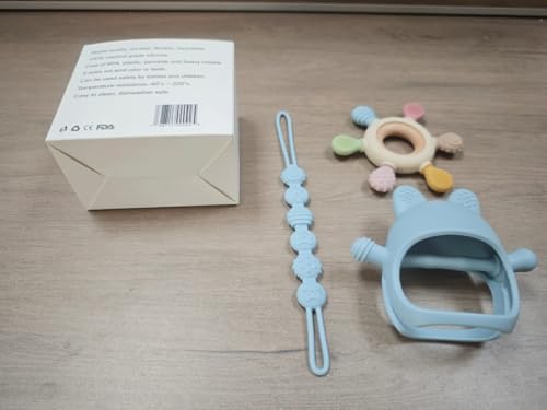 Image of 3 Packs Baby Teething Toys for 0-12 Months Babies, Silicone Pacifier with Teething Mittens and Silicone Teethers for Babies, Soft Handheld Teether Baby Chew Toys for Infants, (Blue)