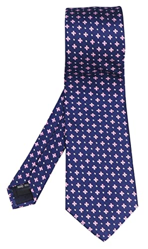 Elfeves Men's Navy Blue Pink Floral Wholesale Groomsman Silk Ties Wedding Casual Necktie #TOP3