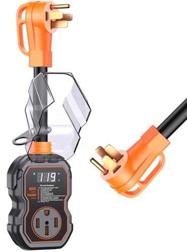 Image of GEARGO ๐๐๐ฐ Smart 50 Amp Surge Protector for RV with LED Display, 15000J Upgraded Power Surges Voltage Protection Circuit Analyze for Camper with Waterpoof Cover (Orange)