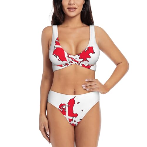 Maillot de bain 2 pièces avec contrôle du ventre femme motif carte drapeau danois