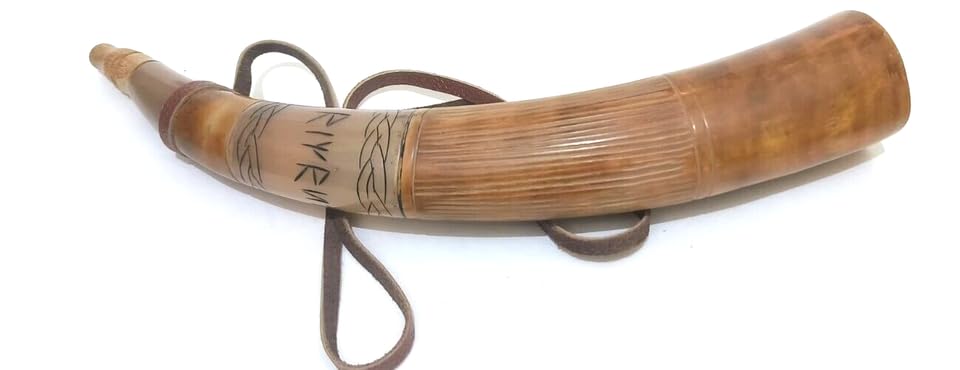 Handgeschnitztes Kriegshorn Shofar 45,7 cm Trompeten-Stil Horn mit Lederband, dunkel poliert