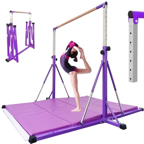 FC FUNCHEER Foldable Gymnastics bar, Gymnastic Bar for Kids Ages 3-20,Gymnastic Kip Bar, 5.3FT/ 8FT Base Length,Adjutable from 35.4