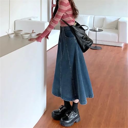 Women Plus Size A-Line Denim Skirt High Waist Slimming Fit Medium Length Umbrella Skirt for Spring Summer2