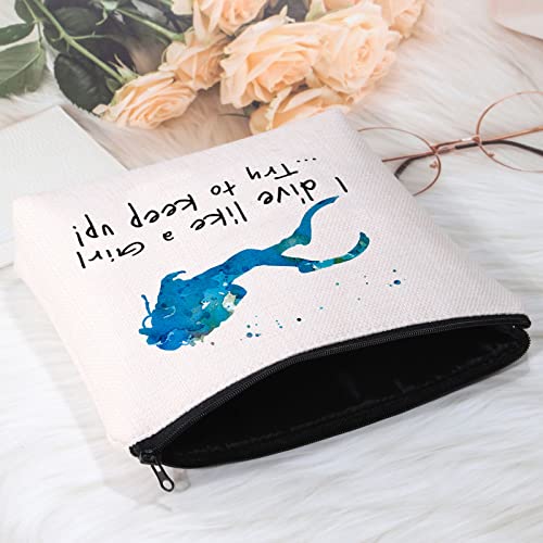 POFULL Scuba Diving Girl Gift I Dive Like A Girl Try To Keep Up Cosmetic Bag scuba lover Gift (I dive like a Girl bag)4