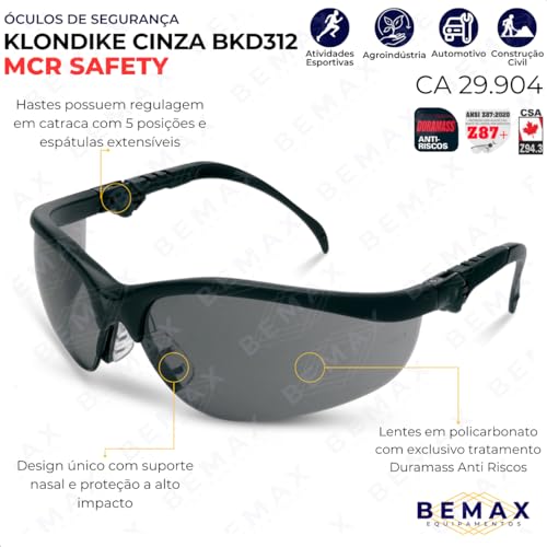 Kit 6 Óculos De Proteção Lente Fumê Anti Risco Regulagem Em Catraca Proteção UV 99% Klondike