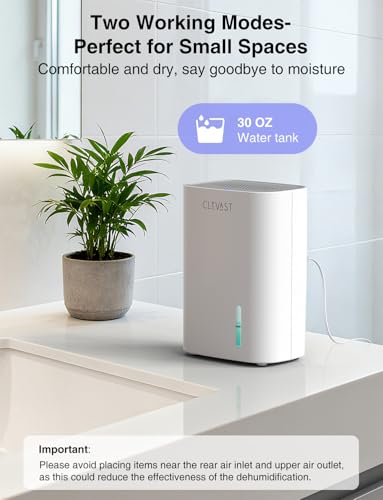Image of CLEVAST Small Dehumidifier for Bathroom, Bedroom, Quiet Operation, Portable | 30 oz Water Tank, Auto Shut-Off, Compact Mini Ultra-Quiet 24dB Dehumidifier for Closet, Camper & Small Spaces