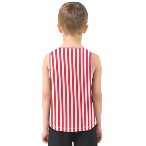 Red White Stripe Boys' Tank Top Shirts, Sleeveless Quick Dry Active Tank Undershirts for Outdoor Play, 3-15 Y3
