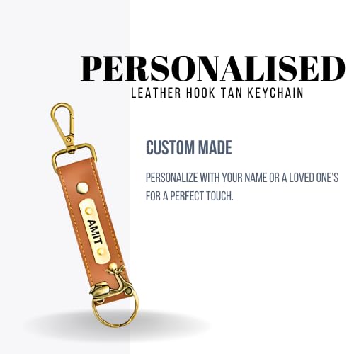 Image of Personalized Leather Keychain with Hook, Customised Leather Keychain for Men & Women | Added with Name & Charm