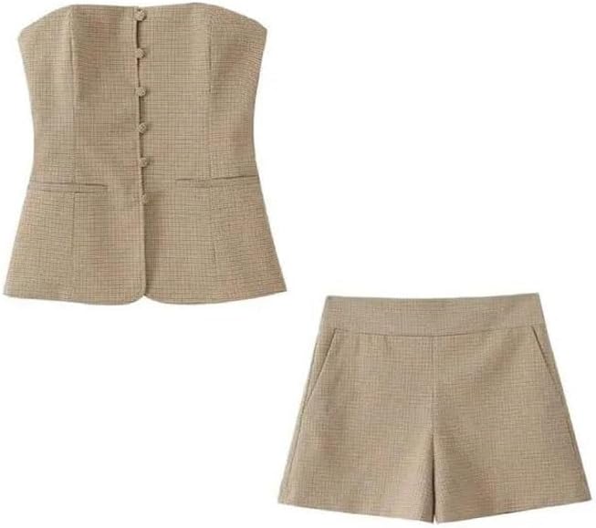REHJJDFD Women's Strapless Corset Tube Top and High Waist Shorts 2 Piece Party Outfit