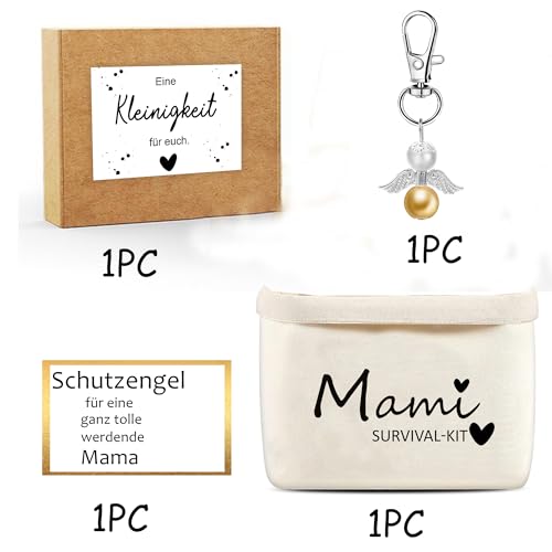 MKISHINE Mami Survival-Kit Geschenkbox, Geschenkset für werdende Mütter, Geschenkkörbchen mit Schutzengel-Anhänger für deine Freundin, als Geschenk zur Geburt Mutter, Survival kit Mama